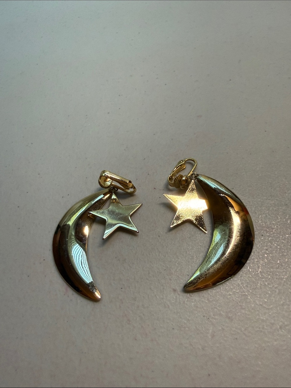 Vintage Goldtone Moon and Star Drop Earrings - Women Jewelry